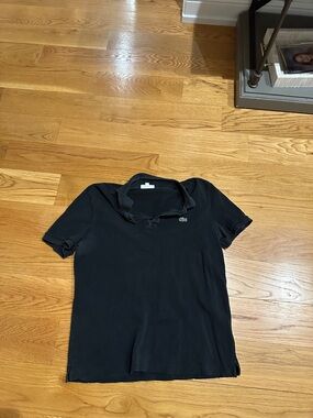 Lacoste Black Slim-Fit Polo with Green Crocodile Logo